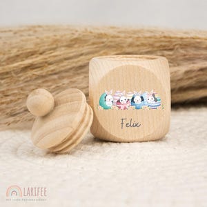 Personalized tooth tin with Easter motif, wooden milk tooth tin, milk tooth tin with name, screw-top tooth tin, tooth fairy, school enrollment gift