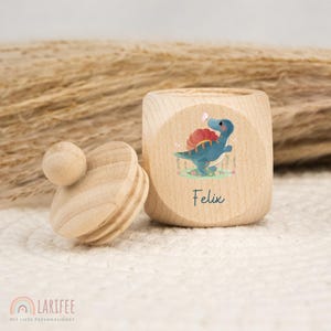 Personalized Dino Tooth Box, Wooden Milk Tooth Box, Milk Teeth Box with Name, Tooth Box with Screw Cap, Tooth Fairy, School Enrollment Gift