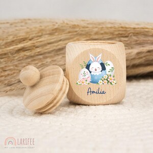 Personalized tooth tin with Easter motif, wooden milk tooth tin, milk tooth tin with name, screw-top tooth tin, tooth fairy, school enrollment gift