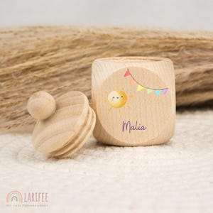 Personalized tooth tin sun, milk tooth tin wood, tin milk teeth with name, tooth tin screw cap, tooth fairy, gift for school enrollment