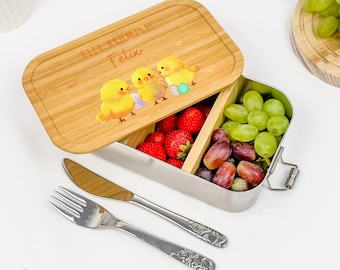 Brotdose personalisiert mit Name & Ostermotiv, Lunchbox aus Edelstahl für Kita und Schule, Ostergeschenk