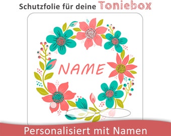 Toniebox protective film with name customizable | Flower Wreath | Protection film
