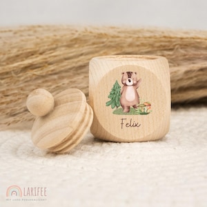 Personalized bear tooth tin, wooden milk tooth tin, milk tooth tin with name, screw-top tooth tin, tooth fairy, school enrollment gift