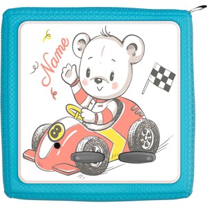 Toniebox beschermfolie met naam aanpasbaar | Teddiebear in een het rennen auto