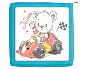 Toniebox protective film with name customizable | Teddiebear in a racing car