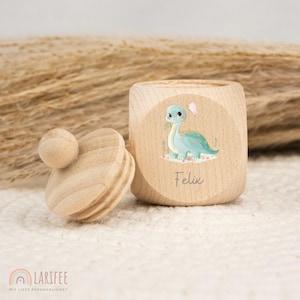 Personalized Dino Tooth Box, Wooden Milk Tooth Box, Milk Teeth Box with Name, Tooth Box with Screw Cap, Tooth Fairy, School Enrollment Gift