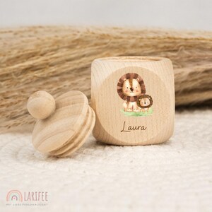 Personalized lion tooth tin, wooden milk tooth tin, milk tooth tin with name, screw-top tooth tin, tooth fairy, school enrollment gift