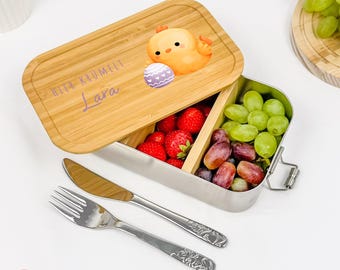 Brotdose personalisiert mit Name & Ostermotiv, Lunchbox aus Edelstahl für Kita und Schule, Ostergeschenk