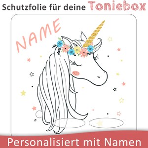 Toniebox protective film with name customizable | Unicorn with Colorful Stars | Protection film