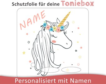 Toniebox protective film with name customizable | Unicorn with Colorful Stars | Protection film