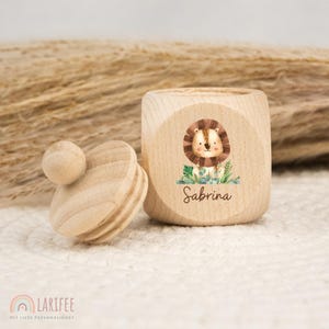 Personalized lion tooth tin, wooden milk tooth tin, milk tooth tin with name, screw-top tooth tin, tooth fairy, school enrollment gift