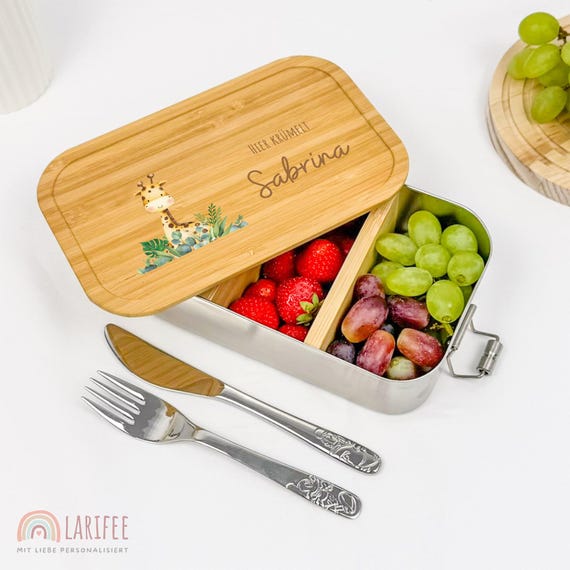 Brotdose personalisiert Giraffe, Lunchbox mit Name, Schulanfang, Kindergarten, Einschulung, nachhaltige Edelstahl Vesperdose für Kinder