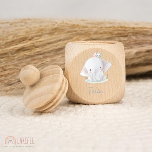 Personalized elephant tooth tin, wooden milk tooth tin, milk tooth tin with name, screw-top tooth tin, tooth fairy, school enrollment gift