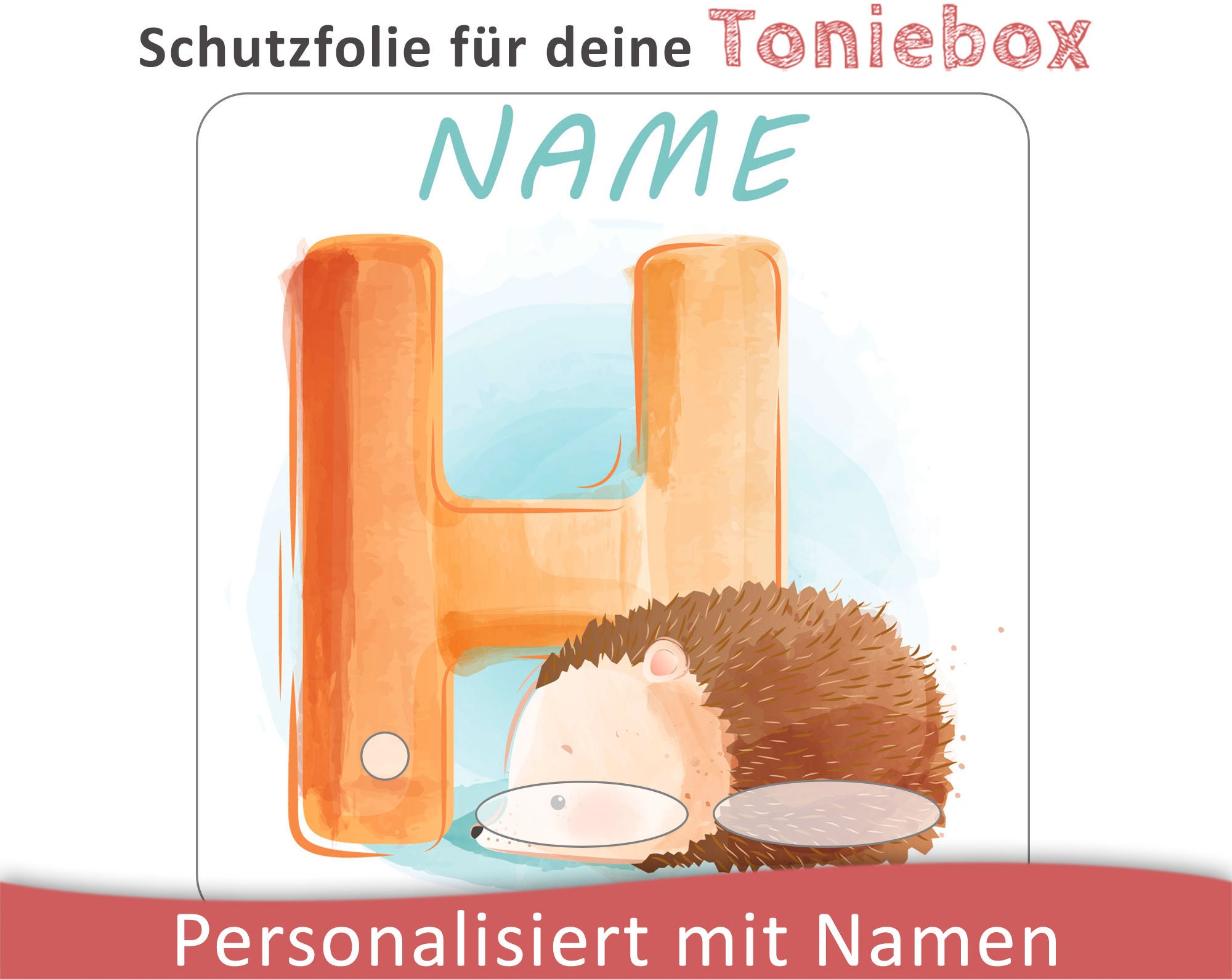 Toniebox protective film with name customizable | Baby Hedgehog with Letter | Protection film