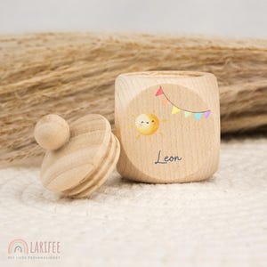 Personalized tooth tin sun, milk tooth tin wood, tin milk teeth with name, tooth tin screw cap, tooth fairy, gift for school enrollment