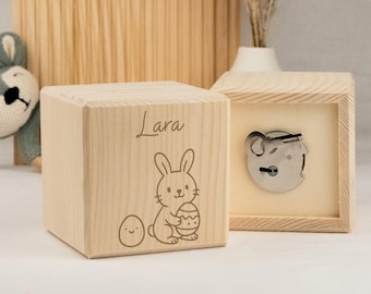 Personalized wooden money box for children. Unique with name & Easter motif, Easter gift.