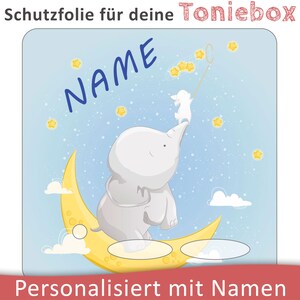 Toniebox protective film with name customizable | Small Elephant on Crescent with Stars | Protection film