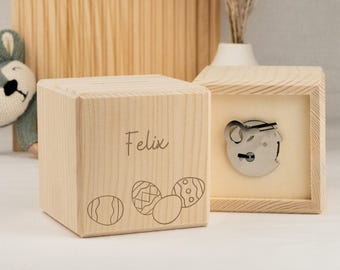 Personalized wooden money box for children. Unique with name & Easter motif, Easter gift.