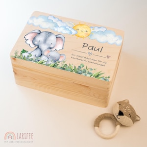 Baby memory box, children&#39;s memory box, size S, M, L: Personalized with name, saying & elephant