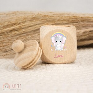 Personalized elephant tooth tin, wooden milk tooth tin, milk tooth tin with name, screw-top tooth tin, tooth fairy, school enrollment gift