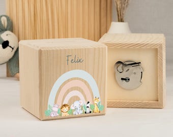 Skarbonka z personalizowanymi zwierzętami safari, skarbonka dla dzieci, drewniana skarbonka z imieniem, prezent na chrzest, prezent dla dziecka, prezent z okazji zapisania się do szkoły