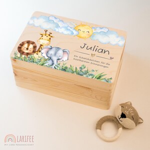 Baby memory box, children&#39;s memory box, sizes S, M, L: Personalized with name, saying & safari animals
