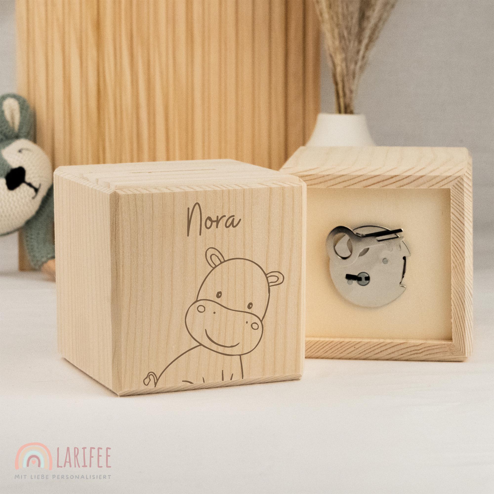 Wuhonghao Houten spaarpot, gepersonaliseerd, groot, 15 x 15 cm, houten spaarpot voor kinderen, bamboe met slot, XXL spaarvarken, gepersonaliseerd voor volwassenen, doopgeschenk, spaarpot voor jongens
