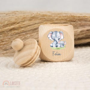 Personalized elephant tooth tin, wooden milk tooth tin, milk tooth tin with name, screw-top tooth tin, tooth fairy, school enrollment gift