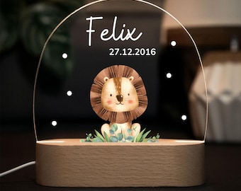 Nachtlicht dimmbar aus Acryl, Nachttischlampe für Babys & Kinder. Personalisiert mit Name und Geburtsdatum