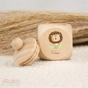Personalized lion tooth tin, wooden milk tooth tin, milk tooth tin with name, screw-top tooth tin, tooth fairy, school enrollment gift