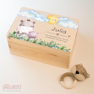 Baby keepsake box, children&#39;s keepsake box, sizes S, M, L: Personalized with name, saying & hippo