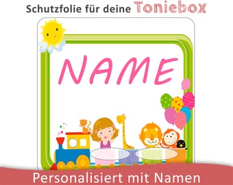 Toniebox protective film with name customizable | Children Ride in colorful train | smudge-proof protective film | LED translucent