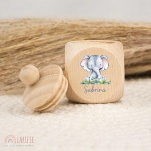Personalized elephant tooth tin, wooden milk tooth tin, milk tooth tin with name, screw-top tooth tin, tooth fairy, school enrollment gift