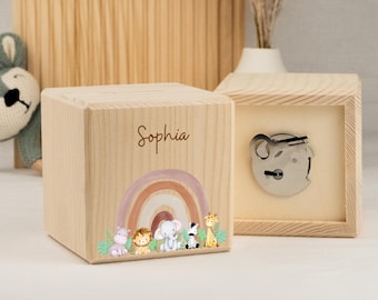 Skarbonka z personalizowanymi zwierzętami safari, skarbonka dla dzieci, drewniana skarbonka z imieniem, prezent na chrzest, prezent dla dziecka, prezent z okazji zapisania się do szkoły