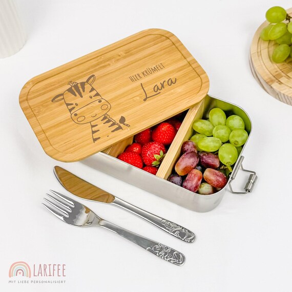 Brotdose personalisiert Zebra, Lunchbox mit Name, Schulanfang, Kindergarten, Einschulung, nachhaltige Edelstahl Vesperdose für Kinder