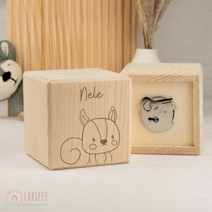 Personalized squirrel money box, children&#39;s money box, wooden money box with name, baptism gift, baby gift, school enrollment gift