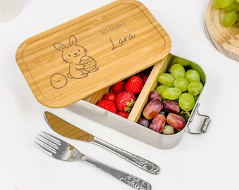 Personalized lunchbox with name & Easter motif, stainless steel lunchbox for kindergarten and school, Easter gift