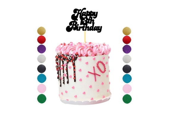 Happy 13th Birthday Glitter Cake Topper Any Age Colour 1 13 16 18 21 30 40 50