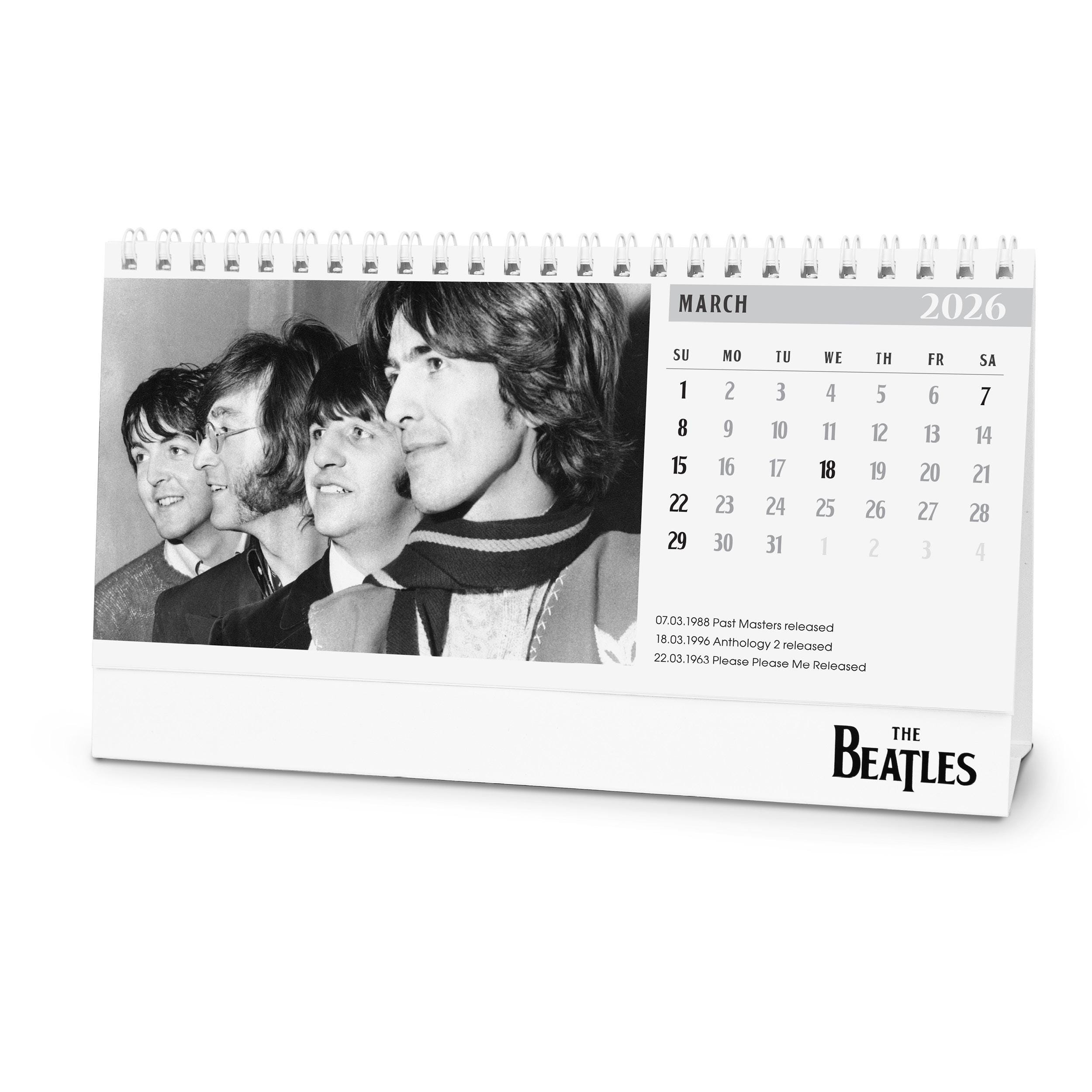 Discover The Beatles 2026 Desk Calendar, Vertical, White Edition, Classic Photography, Key Band Dates