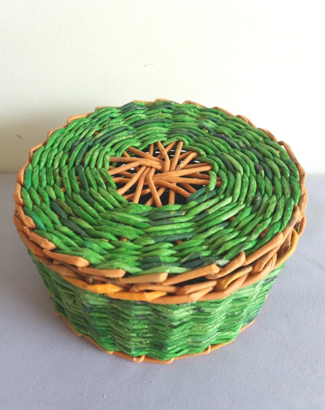 Green woven box with lid Etsy