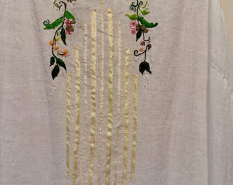 Handmade sheer cotton lawn hand embroidered nightgown faggoted seams from 19th century sewing pattern