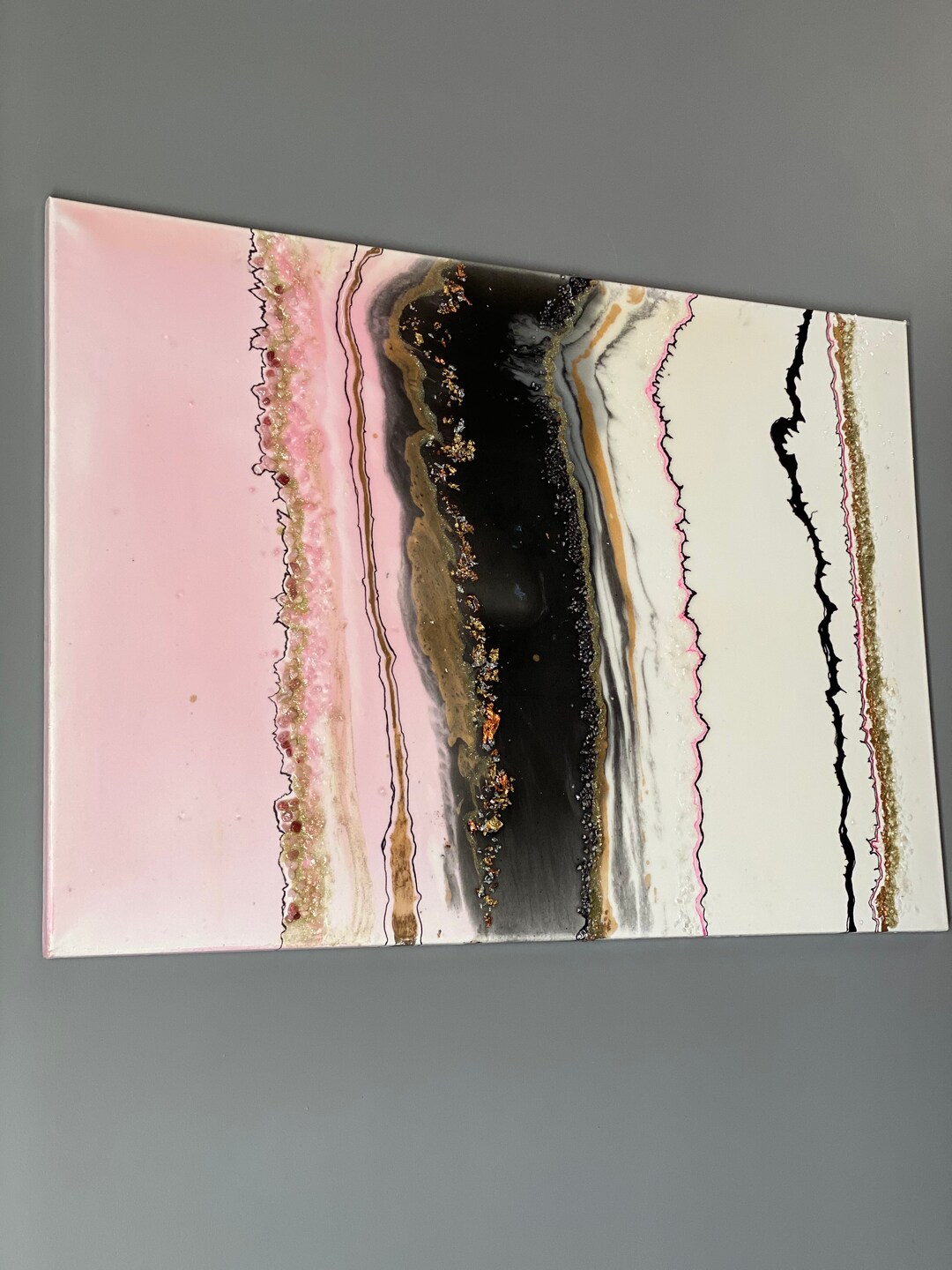 Pink Black Gold and White Resin Art Etsy