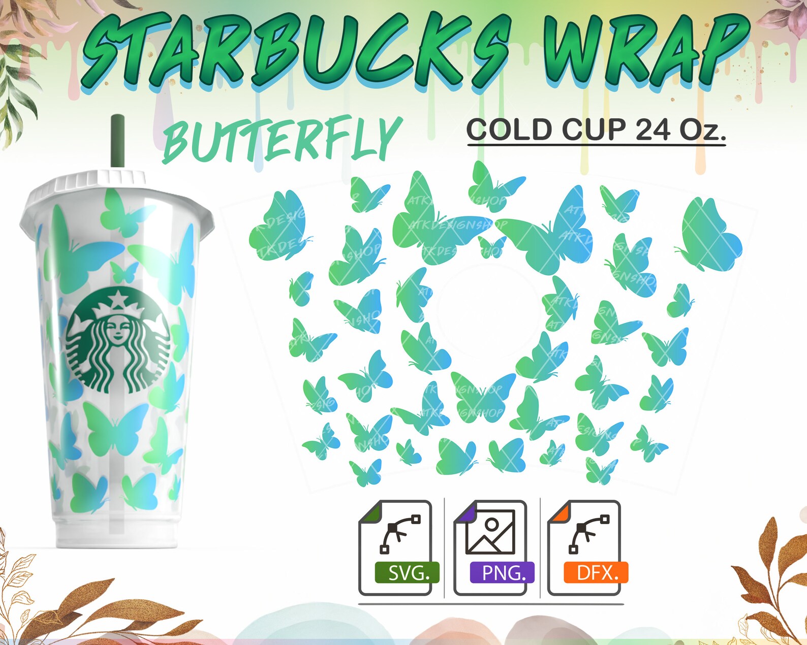 Download Butterfly Swarm Starbucks Svg 24oz venti cold cup ...