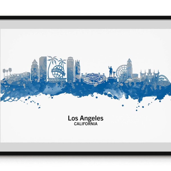 Los Angeles Dodgers Watercolor Skyline Wall Art Poster Digital Download Print