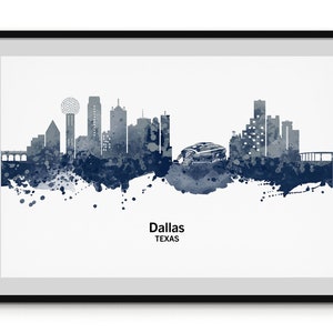 Dallas Cowboys Watercolor Skyline Wall Art Poster Digital Download Print