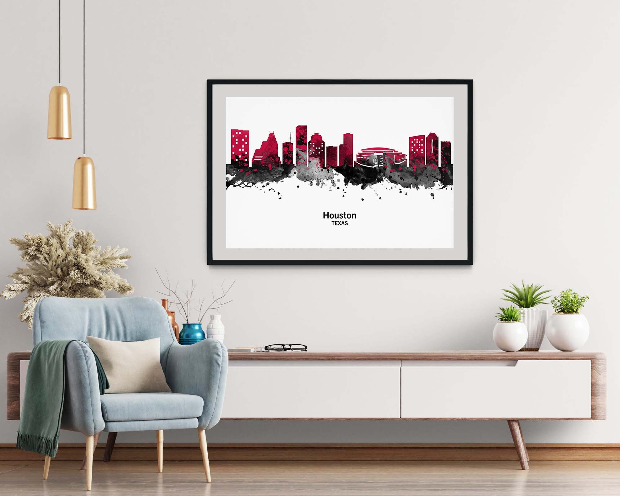 Houston Rockets Watercolor Skyline Wall Art Poster Digital Etsy 日本