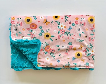 Floral Pink Minky Baby Blanket, Blanket, Flower Blanket, Minky Blanket, Faux Fur Blanket, Girl Blanket, Girl, Baby Gift