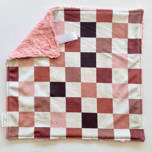 Mocha Check Lovey, Checkered, Pink, Lovey, Minky Lovey, Faux Fur Lovey, Girl Lovey, Girl, Boy, Baby Gift