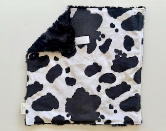 Black Spotted Cow Minky Lovey, Lovey, Minky Lovey, Cow Lovey, Farm Animal Lovey, Faux Fur Lovey, Neutral Lovey, Girl, Boy, Baby Gift