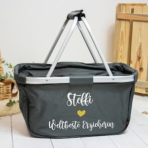 Geschenk für die Erzieherin - Einkaufskorb personalisiert - Weltbeste Erzieherin - faltbar - Farbe navy blau grau schwarz